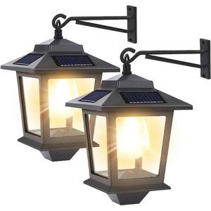 2 Pack Solar Wall Lanterns, Outdoor Hanging Solar Lights with 4 Solar Panel